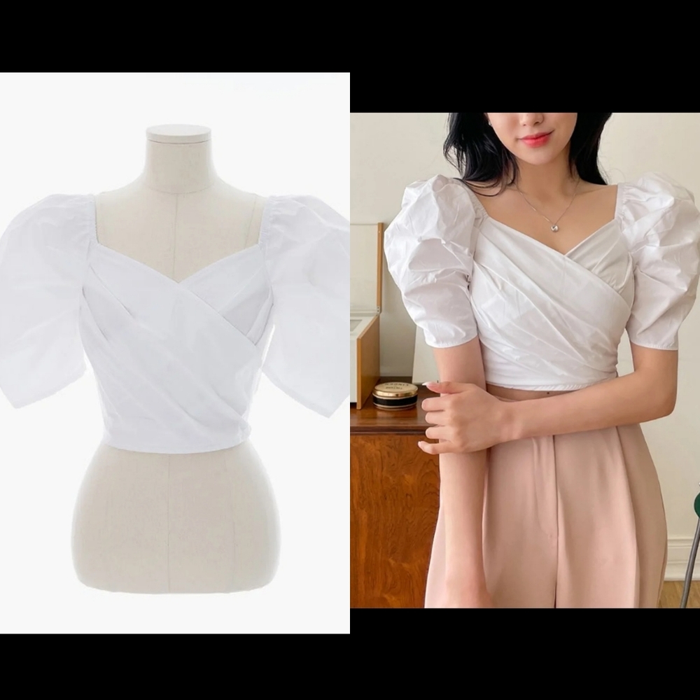 White Cropped Blouse Top- XS